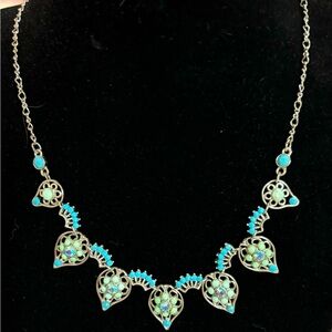 Vintage aurora borealis rhinestone turquoise bib necklace